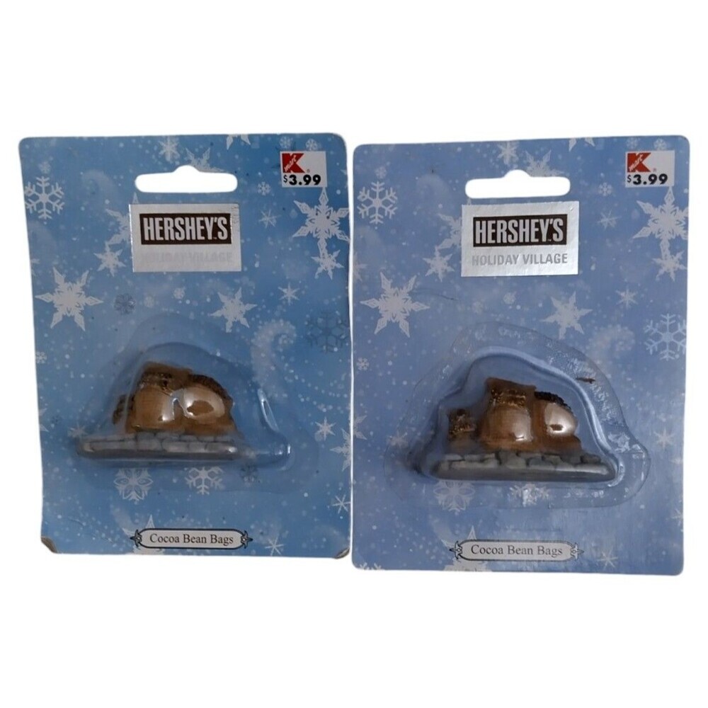 Lot of 2 Hershey's Holiday Village Accessories 2001 Cocoa Bean Bags NEW